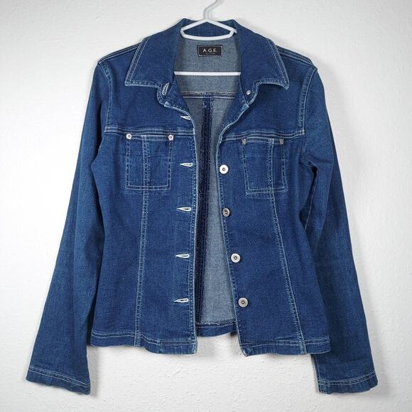 Agolde Denim Blue Jean Shirt A.G.E. A Gold E Button Front Pockets Size Small - Picture 1 of 6